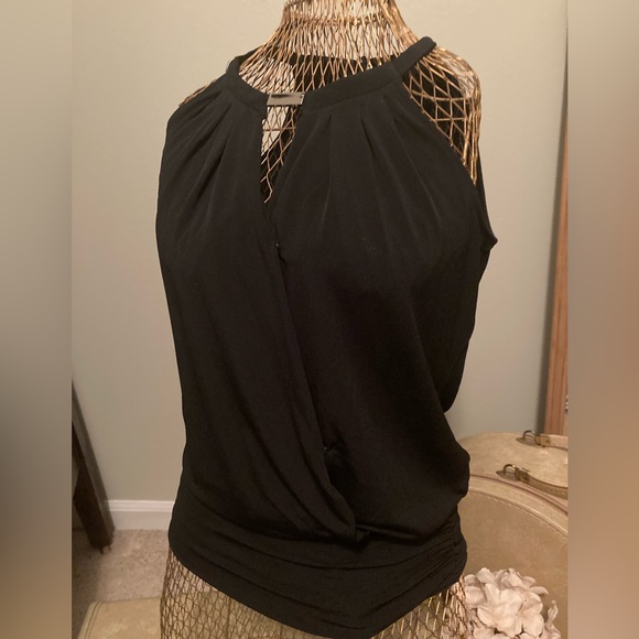 White House Black Market Classic Sleeveless Wrap Top with Silver Detail - Picture 2 of 8